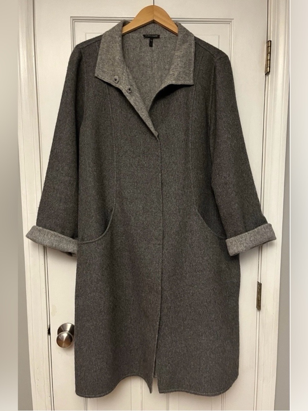 Eileen Fisher Gray Baby Alpaca & Wool Snap Front Coat